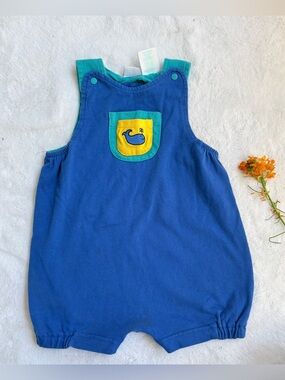 Vintage Okie Dokie Blue Whale Pocket Baby Romper 24m
